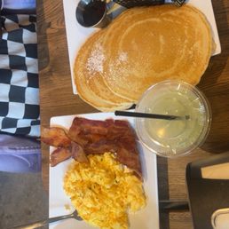 Pancakes, Side Bacon, Waffle Fries, & Lemonade Pancakes, Side Bacon, Waffle Fries, & Lemonade