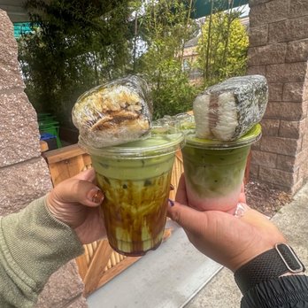 Maido Sushi Cafe - Spam musubi Chicken teriyaki musubi  Strawberry matcha latte Kokuto matcha latte - Sushi Bars Near Me - Marina, California