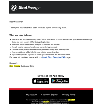 Xcel Energy - Confirmation of transfer - Electricity Suppliers Near Me - Denver, Colorado