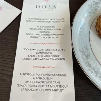 DOJA Tea Lounge - (Oct 2022) Afternoon tea menu - Desserts Near Me - Tualatin, Oregon DOJA Tea Lounge - (Oct 2022) Afternoon tea menu - Desserts Near Me - Tualatin, Oregon