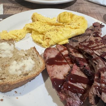 Baked On Maine - Smoked breakfast platter with scrambled eggs, gluten free sourdough and blueberry bbq sauce - Sandwiches Near Me - Brunswick, Maine Baked On Maine - Smoked breakfast platter with scrambled eggs, gluten free sourdough and blueberry bbq sauce - Sandwiches Near Me - Brunswick, Maine
