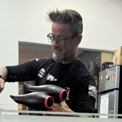 Keith West Hair - Keith holds TWO blow dryers in one hand when he dries your hair. (I have no idea how that's possible.)