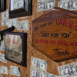 McMillans - Cool inside decor-walls are full of dollar bills signed by customers!