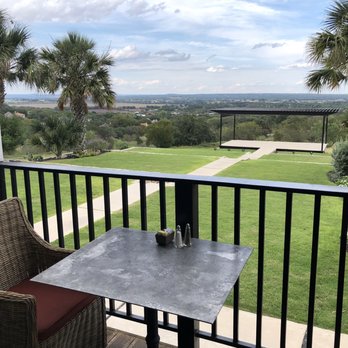 The Barrel Room - Patio seating with view of San Antonio - American Near Me - Castroville, Texas