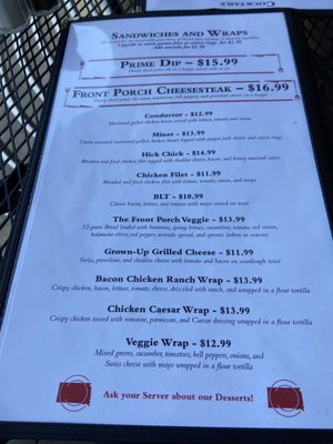 Menu photo 2 The Front Porch Restaurant and Bar Keystone, SD Menu photo 2 The Front Porch Restaurant and Bar Keystone, SD