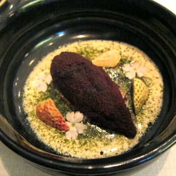 Atelier Amaro - The eggplant in the bitter-sweet cacao powder, plain yoghurt, freeze dried wild strawberries, marjoram - Polish Near Me - Warsaw, MZ