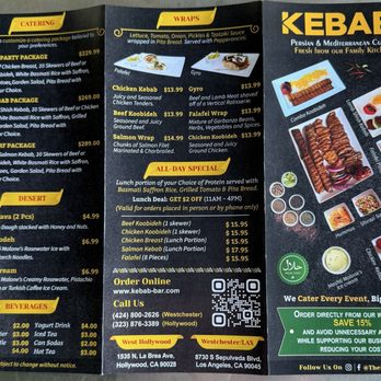Kebab Bar - Menu - Mediterranean Near Me - Los Angeles, California Kebab Bar - Menu - Mediterranean Near Me - Los Angeles, California