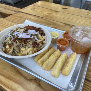 Chicken + Whiskey - Chicken mac and cheese with yuca fries! - Venezuelan Near Me - Washington, DC, District of Columbia