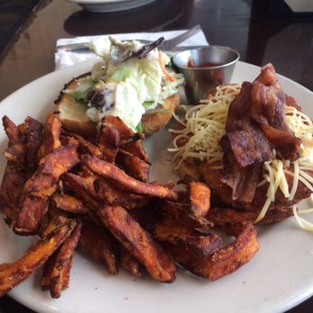 Black Bear Saloon - Buffalo chicken sandwich with sweet pot fries - American Near Me - Windsor Locks, Connecticut Black Bear Saloon - Buffalo chicken sandwich with sweet pot fries - American Near Me - Windsor Locks, Connecticut
