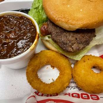 Cook Out - Jr Burger combo with chili and onion rings - Burgers Near Me - Myrtle Beach, South Carolina Cook Out - Jr Burger combo with chili and onion rings - Burgers Near Me - Myrtle Beach, South Carolina