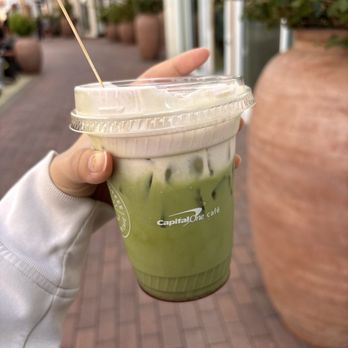 Capital One Café - Blueberry ube foam with matcha latte - Coffee & Tea Near Me - Irvine, California Capital One Café - Blueberry ube foam with matcha latte - Coffee & Tea Near Me - Irvine, California