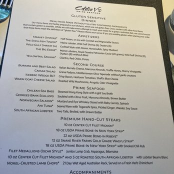 Eddie V's Prime Seafood - Gluten Sensitive Menu - Very Impressive - Seafood Near Me - Orlando, Florida Eddie V's Prime Seafood - Gluten Sensitive Menu - Very Impressive - Seafood Near Me - Orlando, Florida