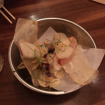 Uchi Dallas - Machi cure - yellowtail, yucca crisp, macrons almond   -$6 - Japanese Near Me - Dallas, Texas