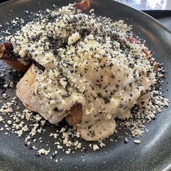 Eating House - CARBONARA' BENEDICT: HERITAGE BACON, BLACK TRUFFLE FONDUTA, SOFT EGGS & CIABATTA $21 - Beer, Wine & Spirits Near Me - Miami, Florida