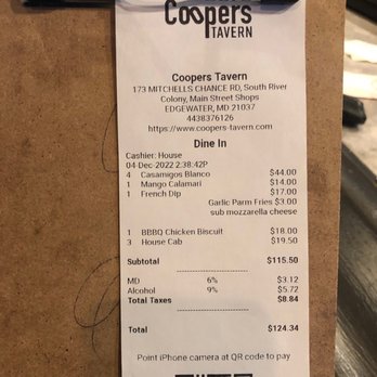 Coopers Tavern - The bill. Not worth the price - Burgers Near Me - Edgewater, Maryland Coopers Tavern - The bill. Not worth the price - Burgers Near Me - Edgewater, Maryland