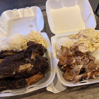 Matiki Island Barbecue - #1 Beef Rib Plate "Sam's Plate" and #3 Chicken Plate - Hawaiian Near Me - Fullerton, California Matiki Island Barbecue - #1 Beef Rib Plate "Sam's Plate" and #3 Chicken Plate - Hawaiian Near Me - Fullerton, California