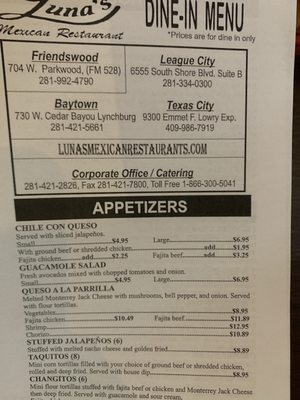 Menu photo 2 Luna's Mexican Restaurant Friendswood, TX Menu photo 2 Luna's Mexican Restaurant Friendswood, TX