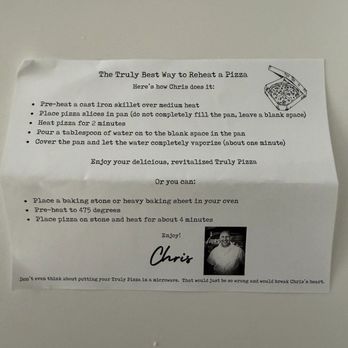 Truly Pizza - Pizza Reheating Instructions - Pizza Near Me - Dana Point, California