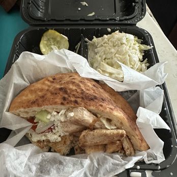 Candy Apple Cafe - Chicken souvlaki pita with pickles and coleslaw - Cafes Near Me - Akron, New York