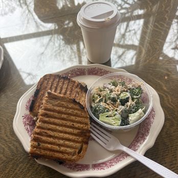 The Inn At Lost River - Chicken Bacon Ranch Panini and broccoli salad (coffee was the Dubai chocolate coffee and it was amazing!) - Bed & Breakfast Near Me - Lost River, West Virginia The Inn At Lost River - Chicken Bacon Ranch Panini and broccoli salad (coffee was the Dubai chocolate coffee and it was amazing!) - Bed & Breakfast Near Me - Lost River, West Virginia