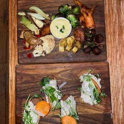 Grampa's Pizzeria - Roasted vegetables on top and mushroom goat cheese pate on the bottom