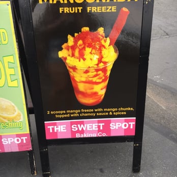 The Sweet Spot - a sign for mangoade fruit freeze - Desserts Near Me The Sweet Spot - a sign for mangoade fruit freeze - Desserts Near Me