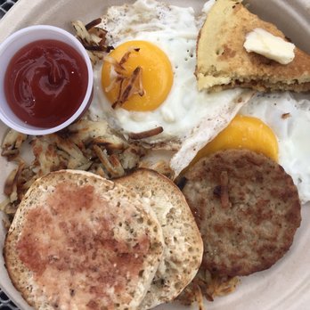 Oakhurst Diner - Two eggs, sausage, hash browns, English muffin. Side of pancakes (not fully pictured) - Breakfast & Brunch Near Me - Millerton, New York Oakhurst Diner - Two eggs, sausage, hash browns, English muffin. Side of pancakes (not fully pictured) - Breakfast & Brunch Near Me - Millerton, New York