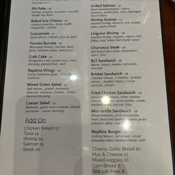 Napkins  - Menu - New American Near Me - Napa, California