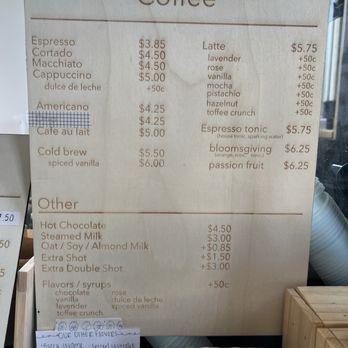 Bloomsgiving - (Mar 2024) Coffee menu - Florists Near Me - Mountain View, California
