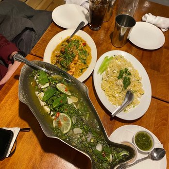 Fish Cheeks - Steamed Fish with Thai Herbs, Crab fried rice & Tiger Prawn Karee - Seafood Near Me - New York, New York Fish Cheeks - Steamed Fish with Thai Herbs, Crab fried rice & Tiger Prawn Karee - Seafood Near Me - New York, New York