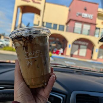 Caffe In Coffee Co - Caramel cream top latte with oat milk and the exterior of the coffee shop - Coffee & Tea Near Me - Anaheim, California Caffe In Coffee Co - Caramel cream top latte with oat milk and the exterior of the coffee shop - Coffee & Tea Near Me - Anaheim, California
