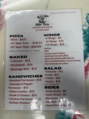 Menu photo 1 Killer Pizza St. Petersburg, FL Menu photo 1 Killer Pizza St. Petersburg, FL