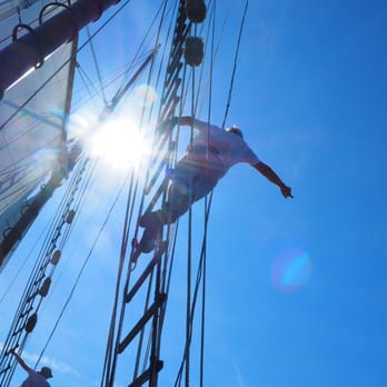 Schooner Thomas E Lannon - Crew in the rigging.  Thomas E. Lannon, 7/18/16 - Boat Charters Near Me - Gloucester, Massachusetts