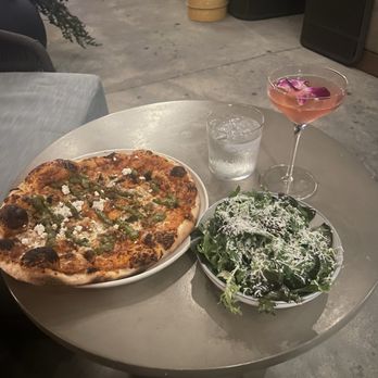 Bar Julian - Kafta flat bread, goes with everything side salad and a strawberry moon cocktail - Cocktail Bars Near Me - Savannah, Georgia