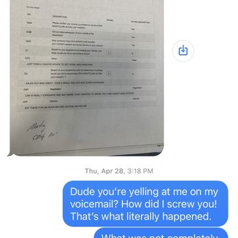 DCH Montclair Acura - My text to the sales person for yelling at me in my VM. - Tires Near Me - Verona, New Jersey
