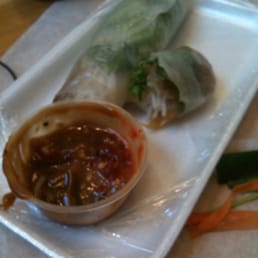 Mock duck spring roll with peanut sauce; so good and filling!!