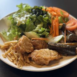 Miyo's Restaurant - Tempura ahi with grilled eggplant and all salad (no rice). So good!