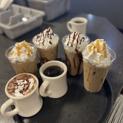 Bonnie Cafe - Iced caramel mocha, iced caramel mocha, hot chocolate, and coffee!