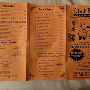 Chef Bo - Back and front part of the menu. - Chinese Near Me - Sacramento, California