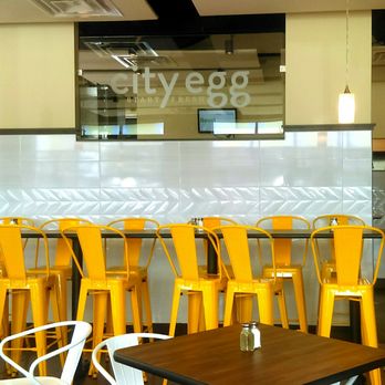 City Egg - Inside matches bright primaries with muted earth tones. - Breakfast & Brunch Near Me - Columbus, Ohio