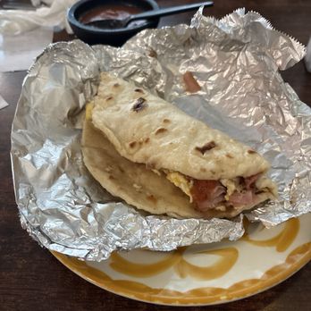 La Cantera Mexican Restaurant - Fully loaded bean, egg and ham taco on a freshly made flour tortilla! - Mexican Near Me - Lockhart, Texas
