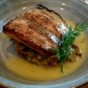 Indigenous Restaurant - Cobia over a corn & zucchini fritter with dill butter - New American Near Me - Sarasota, Florida Indigenous Restaurant - Cobia over a corn & zucchini fritter with dill butter - New American Near Me - Sarasota, Florida