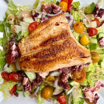 George's Cafe - Todays special, Mixed greens salad with salmon and cranberry goat cheese - Breakfast & Brunch Near Me - West Covina, California