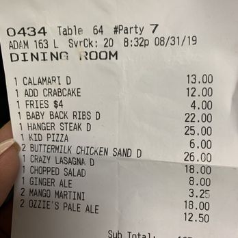Ozzie's Good Eats - Our bill. Definitely reasonable prices - American Near Me - Fairfax, Virginia