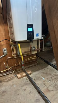 Tankless Water Heater - AB Plumbing designed and installed a high-performance Rinnai Tankless Water Heater in just one day. To ensure the unit performed at peak capacity, we ran 100 feet of new gas line to provide a steady, high-volume fuel supply. To save the homeowner valuable indoor square footage, we professionally mounted the unit on the exterior of the home.

The Results:

    Instant Performance: 100% hot water delivery to the furthest fixtures in under 10 seconds.

    Space-Saving: Exterior installation kept the home’s interior clutter-free.

    Code Compliant: All work was performed to strict California Plumbing Code (CPC) standards.

    Clean Site: We pride ourselves on a "white-glove" cleanup—leaving the workspace better than we found it.

100% Satisfaction Guaranteed.