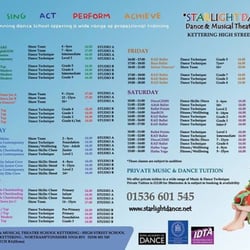 Starlight Dance & Musical Theatre School - 2016 Timetable