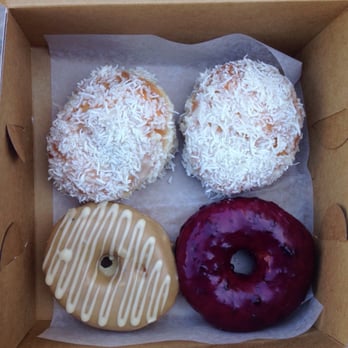 Beechwood Doughnuts - 2 coconut cream dreams, 1 earl grey, and 1 blueberry dip - Donuts Near Me - Saint Catharines, Ontario