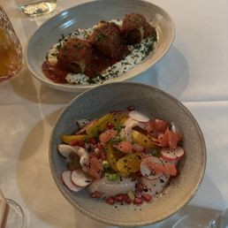 Ceviche and lamb kebab Ceviche and lamb kebab