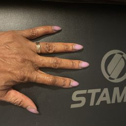 This is a gel builder manicure with design.