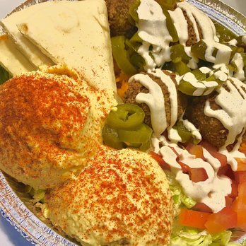 The Halal Guys - Double hummus, 4 pieces Falafel plate w/extra jalapeños peppers - Middle Eastern Near Me - San Diego, California